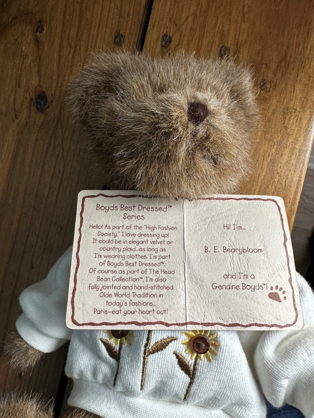 BOYDS Plush Bear in White Sunflower Sweatshirt - Picture 6 of 7